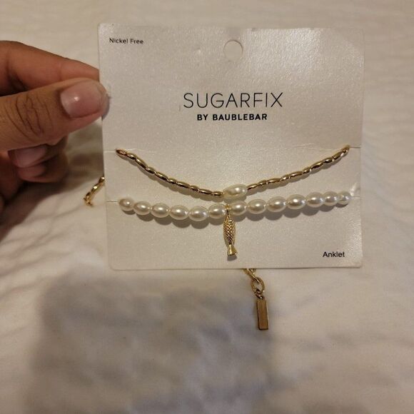 Sugarfix By Baublebar Gold Cream Nickel Free Adjustable Pearl Anklet Set 2 Pc - Picture 2 of 6